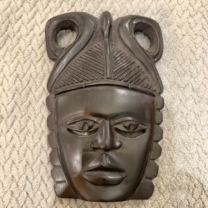 Vintage African Carved Wood Mask Wall Hanging